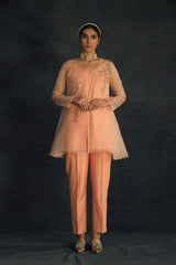 Apricot Zahi Silk Organza Cape Set