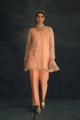 Apricot Zahi Silk Organza Cape Set