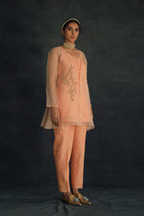 Apricot Zahi Silk Organza Cape Set