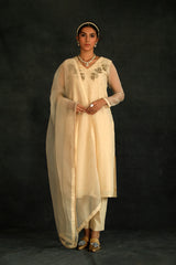 Beige Jasmin Silk Organza Kurta Set
