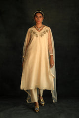 Beige Jasmin Silk Organza Kurta Set