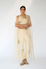 Beige Silk Organza Zoe Cape Set