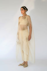 Beige Silk Organza Zoe Cape Set