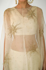 Beige Silk Organza Zoe Cape Set