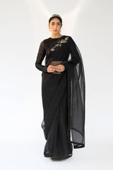 Black Cora Silk Organza Saree Set