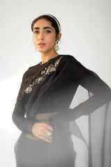 Black Cora Silk Organza Saree Set