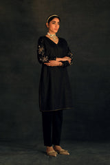 Black Meha Silk Kurta Set