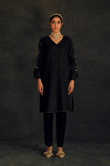 Black Meha Silk Kurta Set