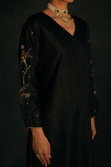 Black Meha Silk Kurta Set
