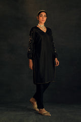 Black Meha Silk Kurta Set