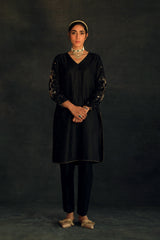Black Meha Silk Kurta Set
