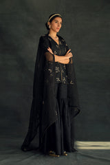 Black Veru Silk Sharara Set