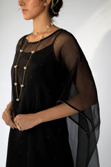 Black Zaidi Silk Organza Cape set
