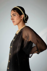 Black Zaidi Silk Organza Cape set
