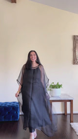 Urmi Daga in Black Zaidi Silk Organza Cape set