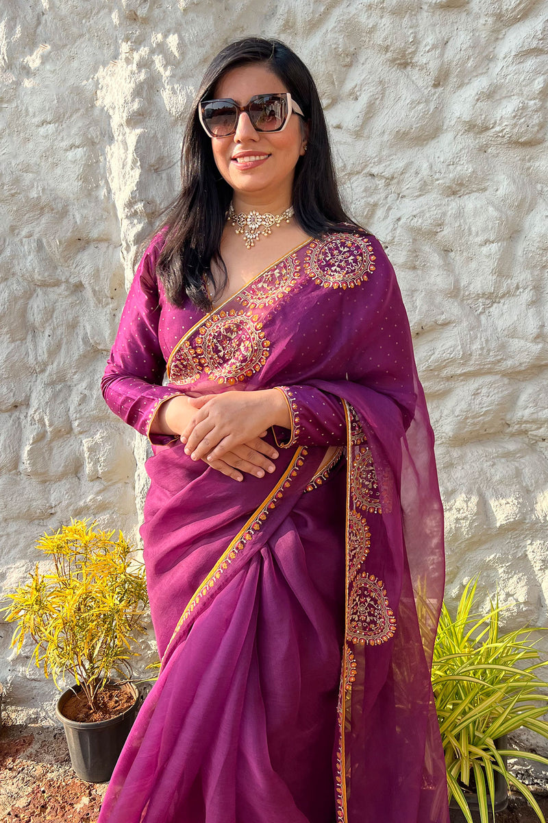 AUBERGINE NILAYA SAREE SET