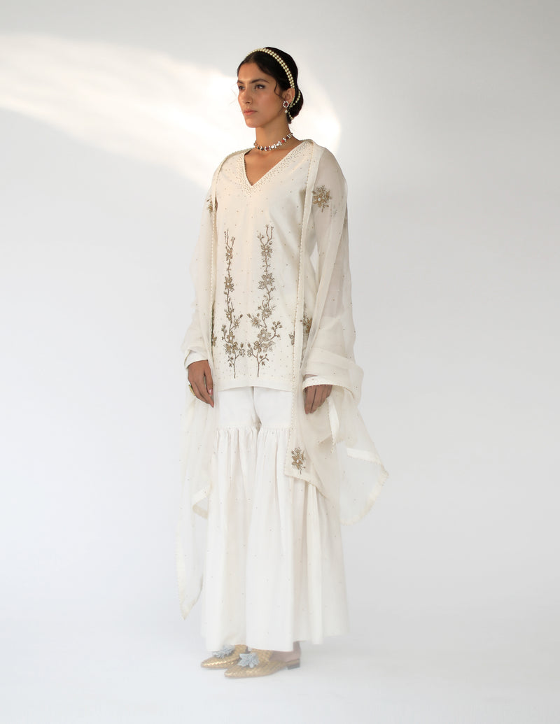 Ecru Amaira Silk Sharara Set