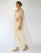 Beige Silk Organza Zoe Cape Set