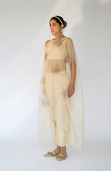 Beige Silk Organza Zoe Cape Set