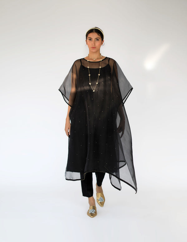 Black Zaidi Silk Organza Cape set