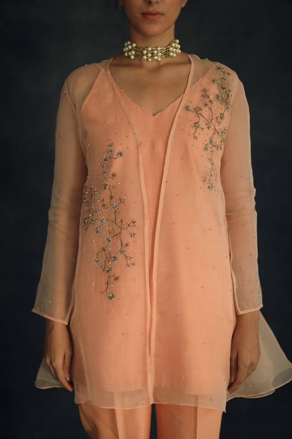 Apricot Zahi Silk Organza Cape Set