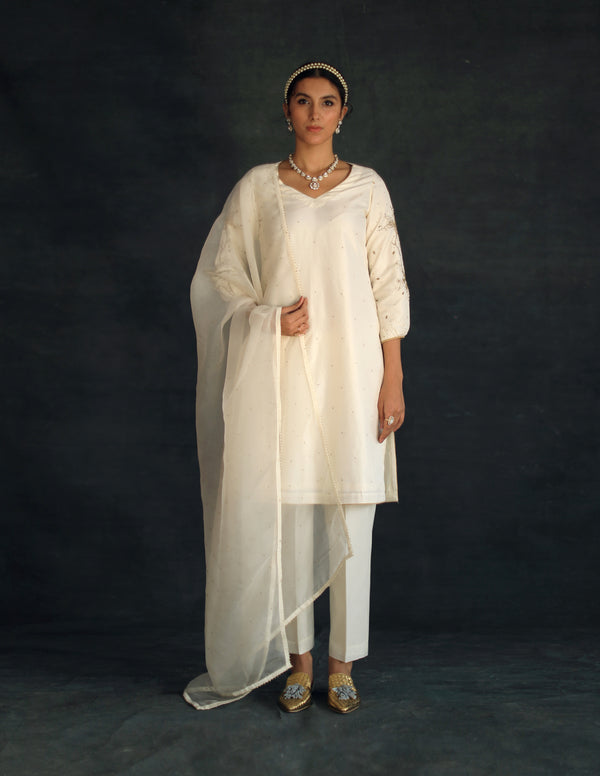 Ecru Meha Silk Kurta Set