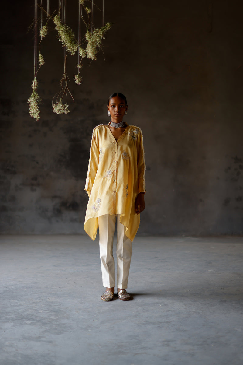 Yellow Roli Silk Kameez Set