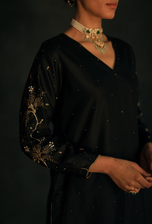 Black Meha Silk Kurta Set