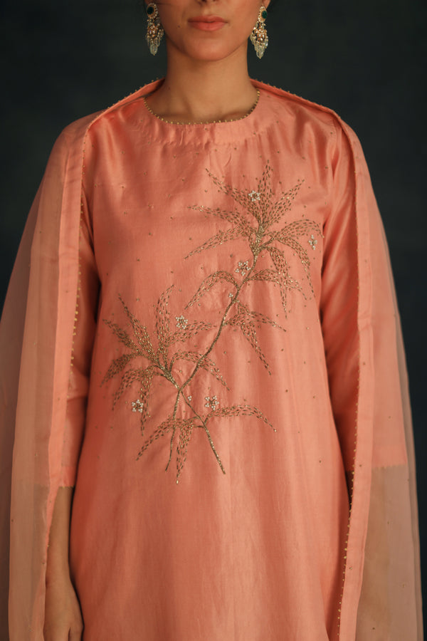 Salmon Hania Silk Kurta Set